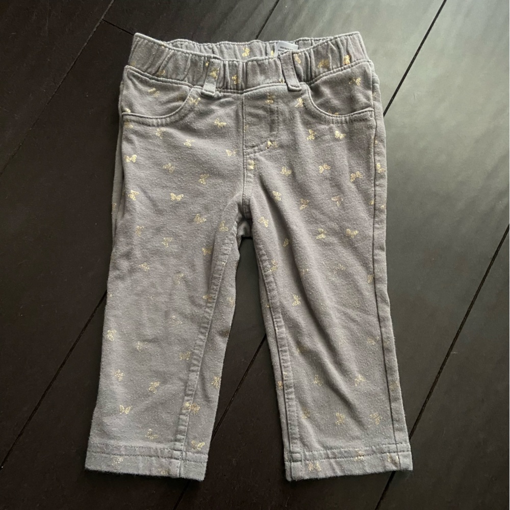 Jumping Beans baby girl gray & butterfly gold print Jeggings size 12 GUC